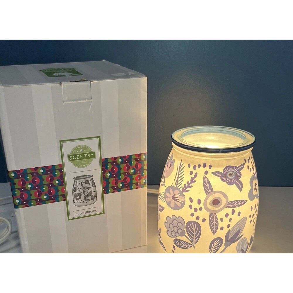 Scentsy Wax Warmer Hope Blooms Blue & White Floral RETIRED Tested EUC
